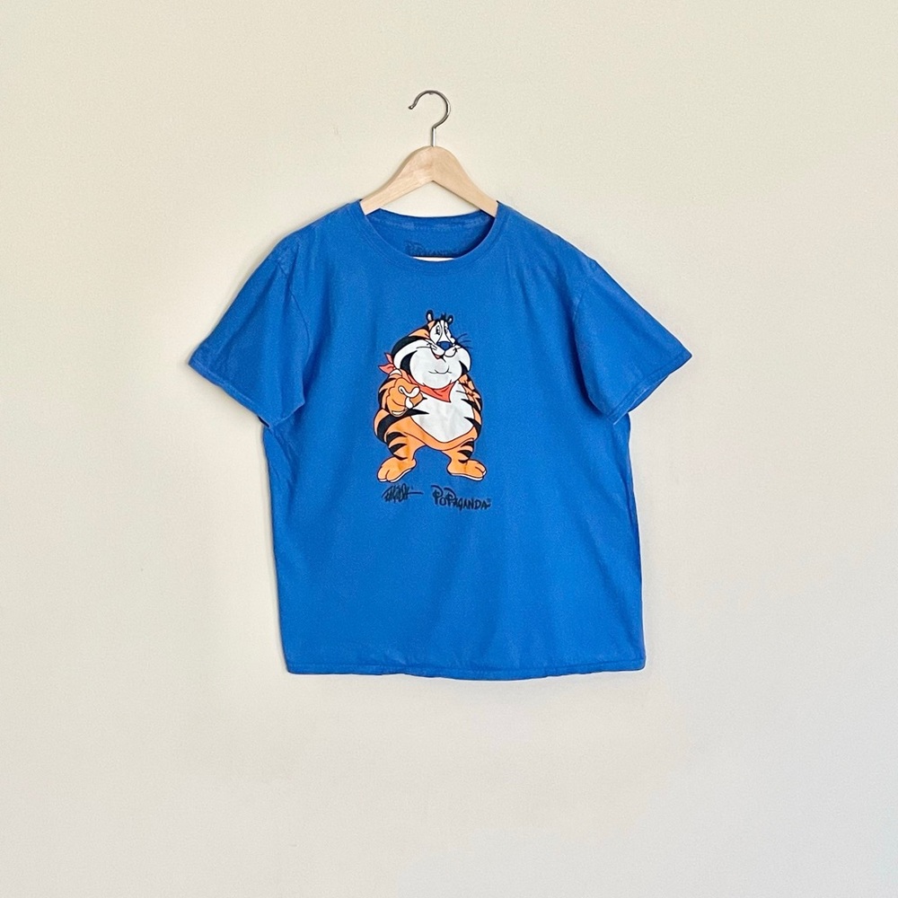 Ron English Popaganda Fat Tony The Tiger Graphic Blue T Shirt Adult size Large